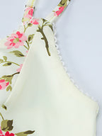 Vacation Dresses Maxi Sleeveless Floral Print Straps Neck Chic Apricot Dress