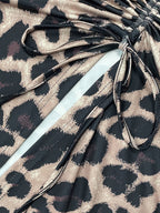 Party Dress Maxi Leopard Straps Neck Pleated Sleeveless Clothes Elegant Semi Formal Dress