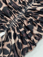 Party Dress Maxi Leopard Straps Neck Pleated Sleeveless Clothes Elegant Semi Formal Dress
