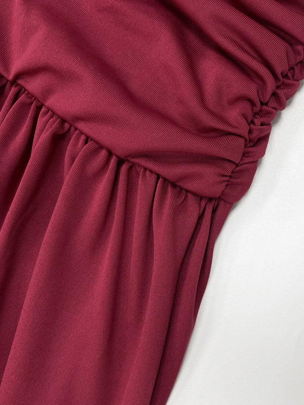 Party Dress Maxi Brown Strapless Pleated Sleeveless Clothes Sexy Semi Formal Dress