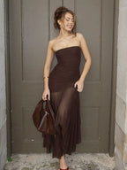 Night Out Dresses Black Polyester Sleeveless Strapless Clothes Summer Dress
