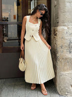 Two Piece Sets Apricot Dating Chic Jewel Neck Sleeveless Skirt Set