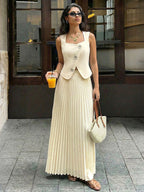 Two Piece Sets Apricot Dating Chic Jewel Neck Sleeveless Skirt Set