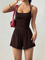 Two Piece Sets Burgundy Casual Daily Casual Scoop Neck Sleeveless Pant Set