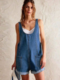 Light Sky Blue Sleeveless Denim Loose Summer Playsuit