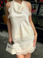 Two Piece Sets Apricot Chic Lace Daily Casual Sleeveless Skirt Set