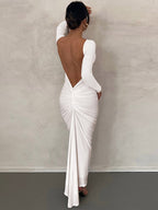 Party Dress Maxi Burgundy Long Sleeves Sexy Semi Formal Dress