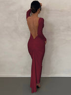 Party Dress Maxi Burgundy Long Sleeves Sexy Semi Formal Dress