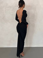 Party Dress Maxi Burgundy Long Sleeves Sexy Semi Formal Dress