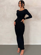 Party Dress Maxi Burgundy Long Sleeves Sexy Semi Formal Dress