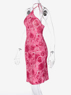 Night Out Dresses Rose Floral Print Sleeveless Halter Summer Dress