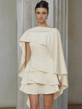 Two Piece Sets Apricot Satin Fabric Elegant Cloak Skirt Set