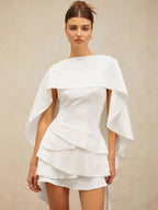 Two Piece Sets Apricot Satin Fabric Elegant Cloak Skirt Set
