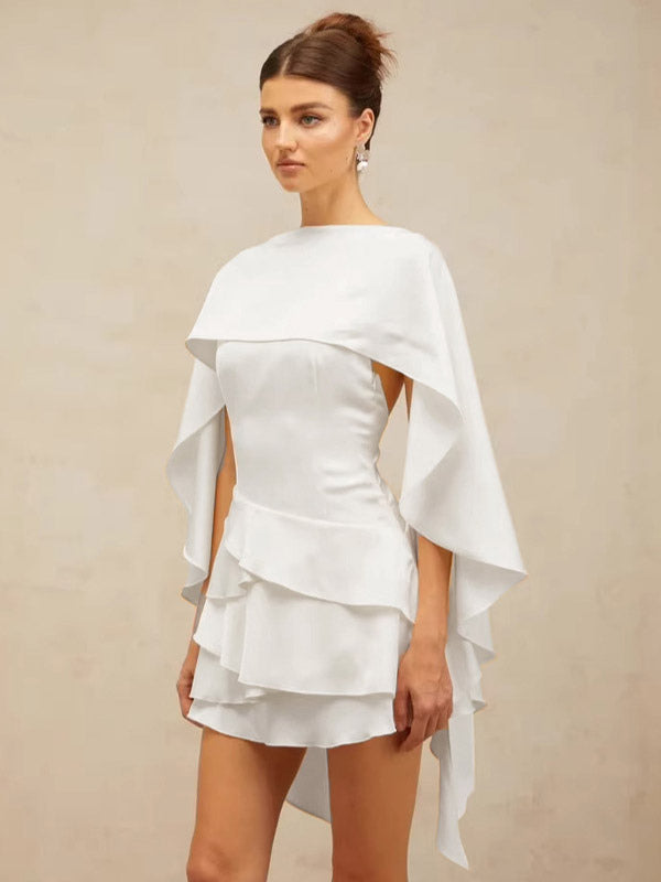 Two Piece Sets Apricot Satin Fabric Elegant Cloak Skirt Set