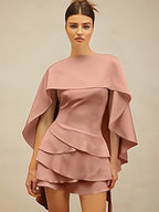 Two Piece Sets Apricot Satin Fabric Elegant Cloak Skirt Set