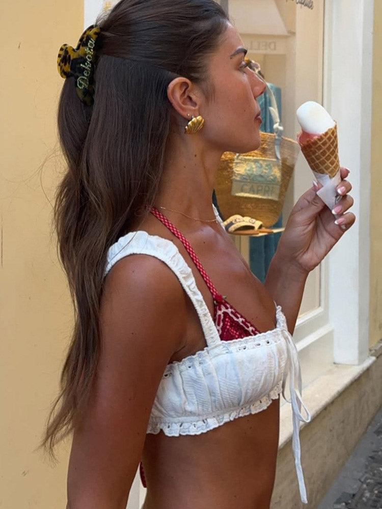 Two Piece Sets White Casual Cut Out Beach Shaping Sleeveless Skirt Set