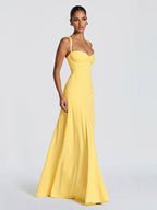 Party Dress Maxi Beige Halter Pleated Sleeveless Backless Chic Semi Formal Dress