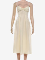 Daily Dresses Maxi Sleeveless Straps Neck Raised Waist Sexy Backless Pleated Apricot Dress