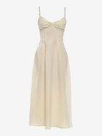 Daily Dresses Maxi Sleeveless Straps Neck Raised Waist Sexy Backless Pleated Apricot Dress