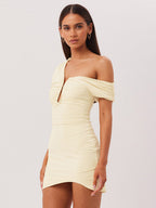 Party Dress Mini Brown One-Shoulder Pleated Backless Sexy Semi Formal Dress