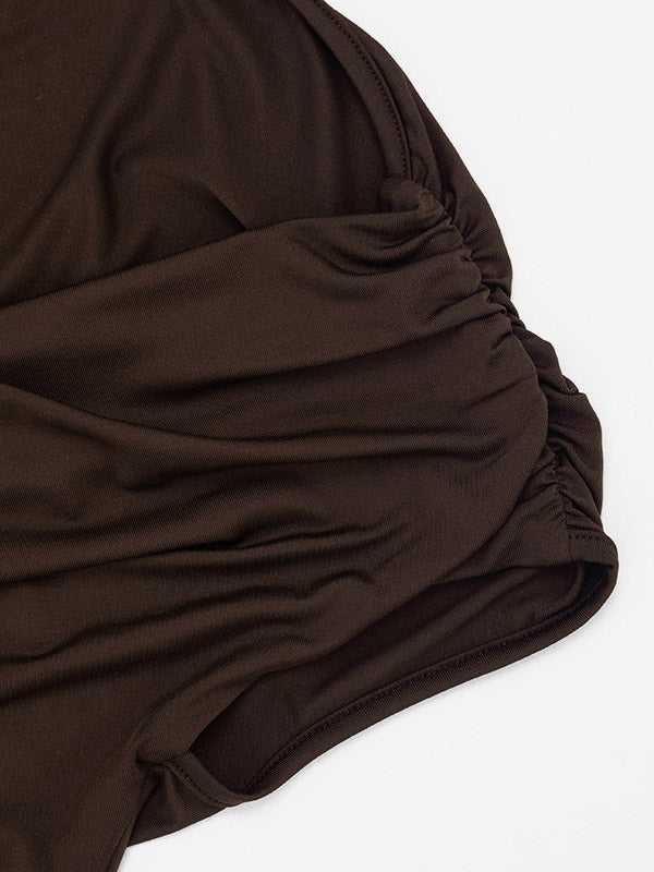 Party Dress Mini Brown One-Shoulder Pleated Backless Sexy Semi Formal Dress