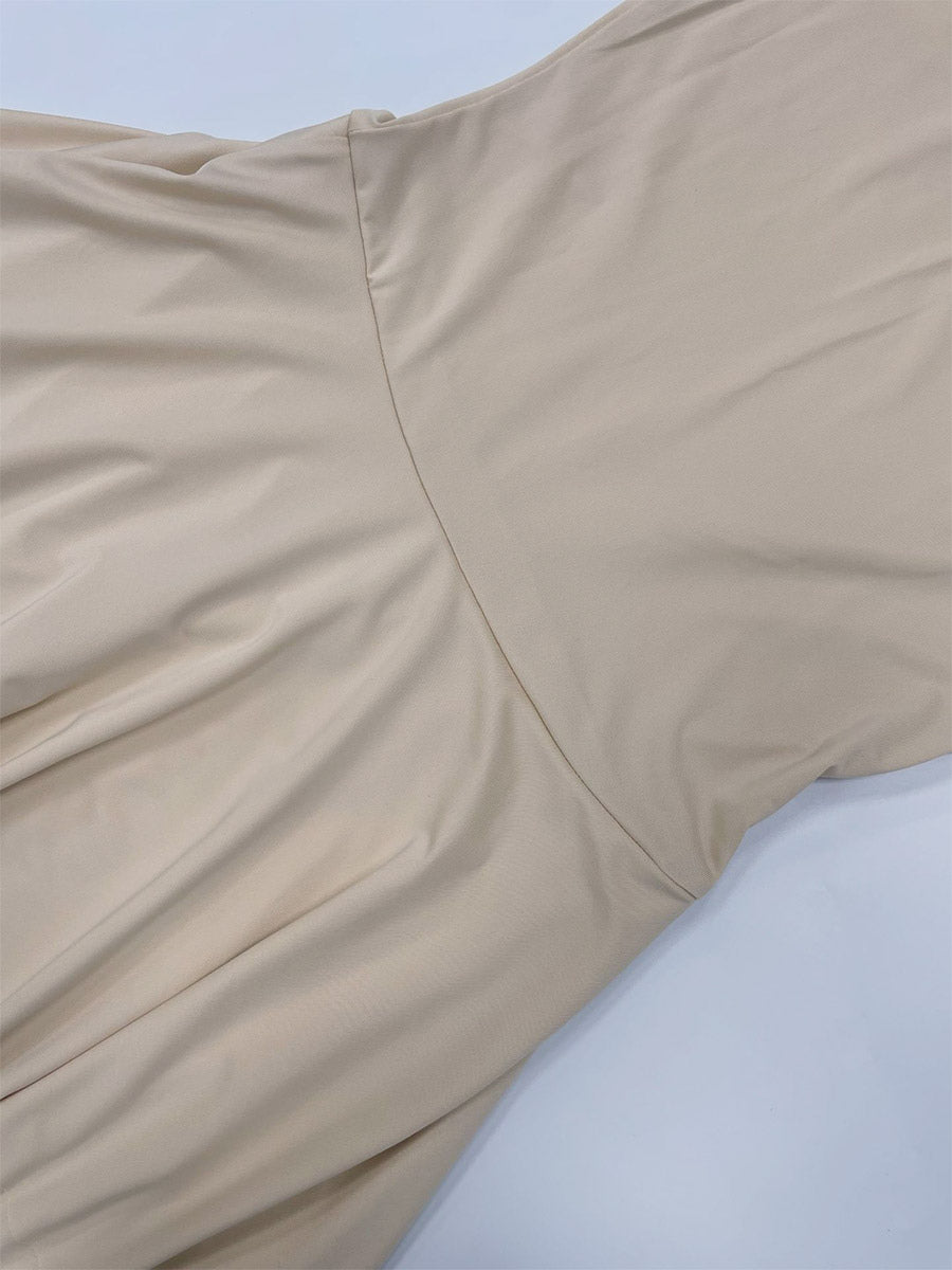 Party Dress Mini Khaki High Collar Pleated Short Sleeves Clothes Sexy Semi Formal Dress
