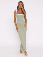 Daily Dresses Maxi Women's Dress Sleeveless U-Neck Raised Waist Sexy Backless Green Dress