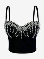 Corset Tops Black Gold Sexy Sleeveless Straps Neck Slim Fit Rivets Tops