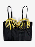 Corset Tops Black Gold Sexy Sleeveless Straps Neck Slim Fit Rivets Tops