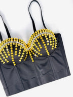 Corset Tops Black Gold Sexy Sleeveless Straps Neck Slim Fit Rivets Tops