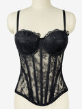 Corset Tops Black Sexy Sleeveless Strapless Slim Fit Lace Tops