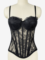 Corset Tops Black Sexy Sleeveless Strapless Slim Fit Lace Tops