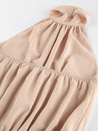 Daily Dresses Mini Khaki Sleeveless Backless High Collar Natural Waist Dress