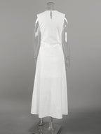 Daily Dresses Maxi For Woman Sleeveless Jewel Neck Natural Waist Elegant White Dress