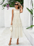 Daily Dresses Maxi Daily For Woman Sleeveless Jewel Neck Natural Waist Chic Lace Dress