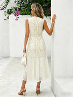 Daily Dresses Maxi Daily For Woman Sleeveless Jewel Neck Natural Waist Chic Lace Dress