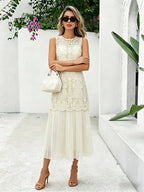 Daily Dresses Maxi Daily For Woman Sleeveless Jewel Neck Natural Waist Chic Lace Dress
