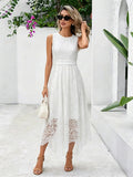 Daily Dresses Maxi Sleeveless Jewel Neck Natural Waist Elegant Lace White Dress