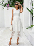 Daily Dresses Maxi Sleeveless Jewel Neck Natural Waist Elegant Lace White Dress