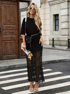 Date Night Dresses Maxi Lace Short Sleeves Jewel Neck Elegant White Dress