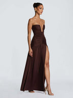 Party Dress Maxi Coffee Brown Halter Zipper Sleeveless Backless Elegant Semi Formal Dress
