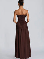 Party Dress Maxi Coffee Brown Halter Zipper Sleeveless Backless Elegant Semi Formal Dress