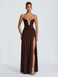 Party Dress Maxi Coffee Brown Halter Zipper Sleeveless Backless Elegant Semi Formal Dress