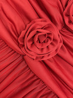 Party Dress Maxi Red Off-The-Shoulder Pleated Long Sleeves Clothes Elegant Semi Formal Dress