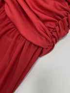 Party Dress Maxi Red Off-The-Shoulder Pleated Long Sleeves Clothes Elegant Semi Formal Dress