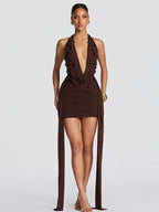Party Dress Mini Black V-Neck Lace Up Sleeveless Backless Sexy Semi Formal Dress