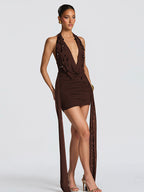 Party Dress Mini Black V-Neck Lace Up Sleeveless Backless Sexy Semi Formal Dress