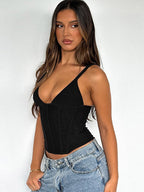 Burgundy Cami Top Straps Neck Chic Women Camis