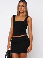 Two Piece Sets Black Sexy Lace Daily Casual Polyester Straps Neck Sleeveless Skirt Set