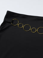 Two Piece Sets Black Resort Wear Chains Sexy Halter Asymmetrical Sleeveless Skirt Set